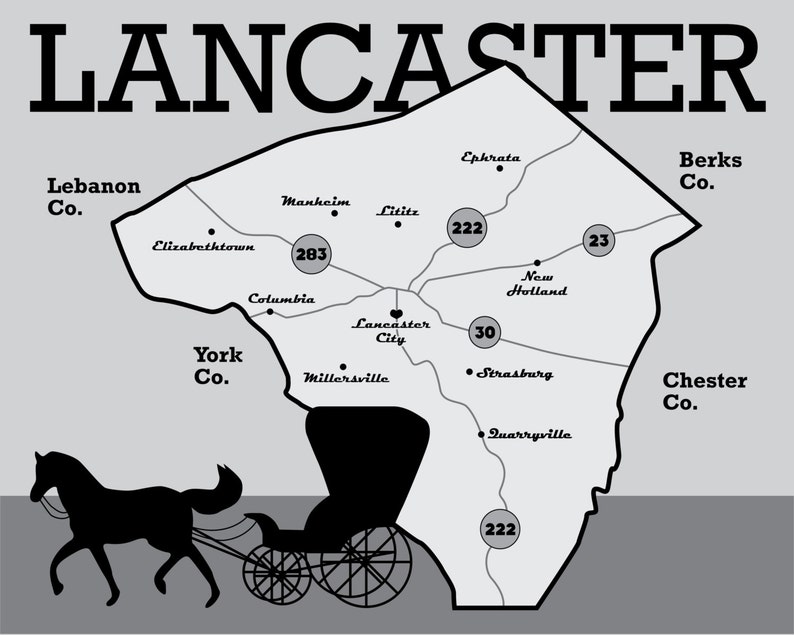 Lancaster County Map Print (Download Now) - Etsy