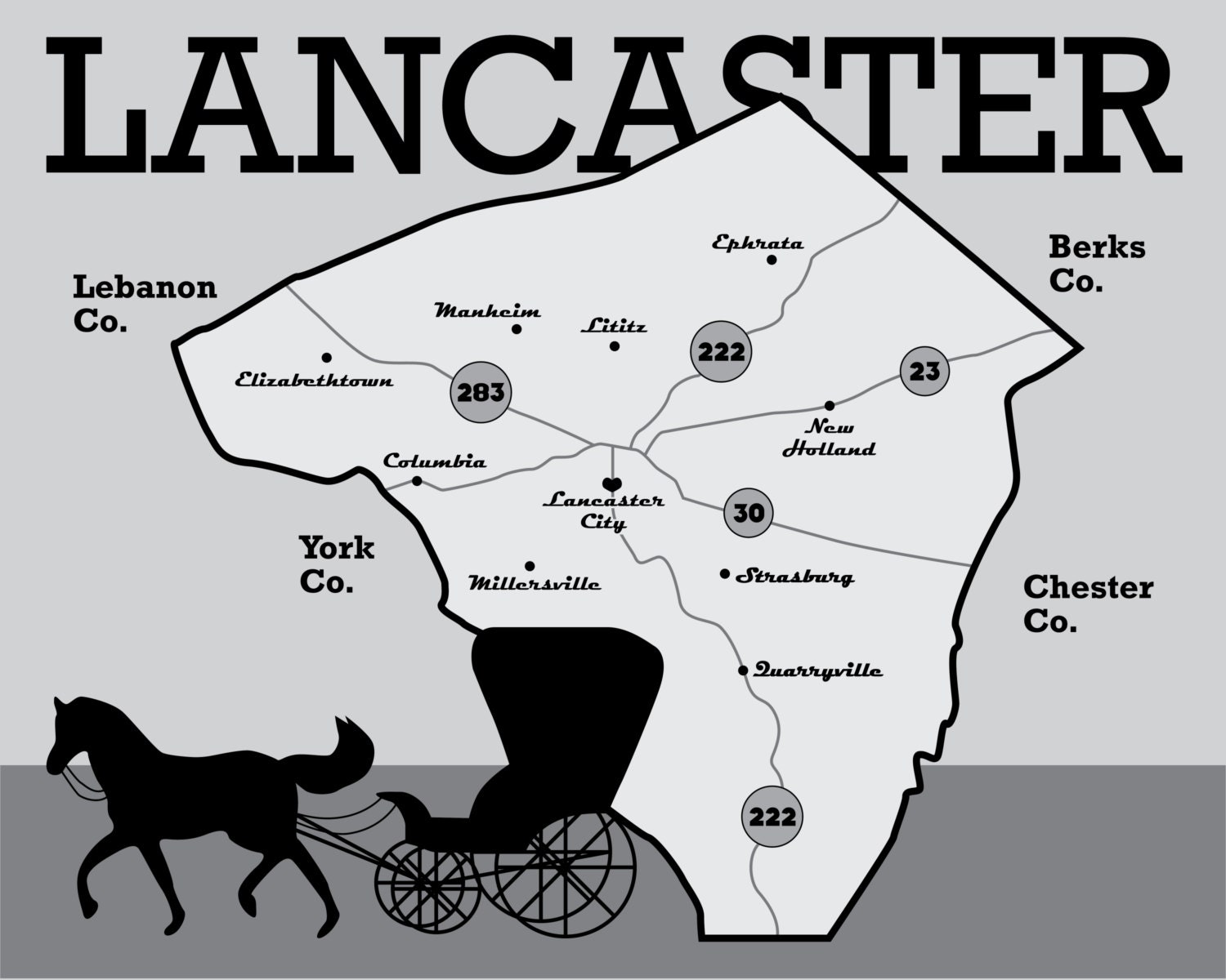 Lancaster County Map Print (Download Now) Etsy