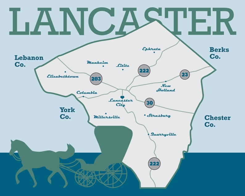 Lancaster County Map Print (Download Now) Etsy