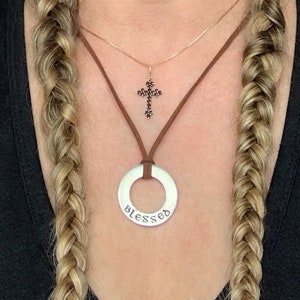 Men&#39;s Women&#39;s Hand-Stamped Washer Necklace, aluminum or stainless washer, soul word, scripture, inspire