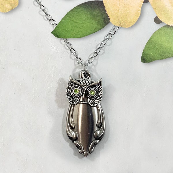 Cute Owl Pendant Necklace, up-cycled flatware, mom gift, handmade