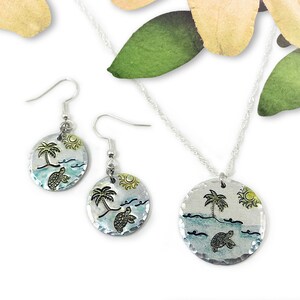 Dreamy Beach Scene Jewelry Set, handmade, hand-painted, aloha vibes