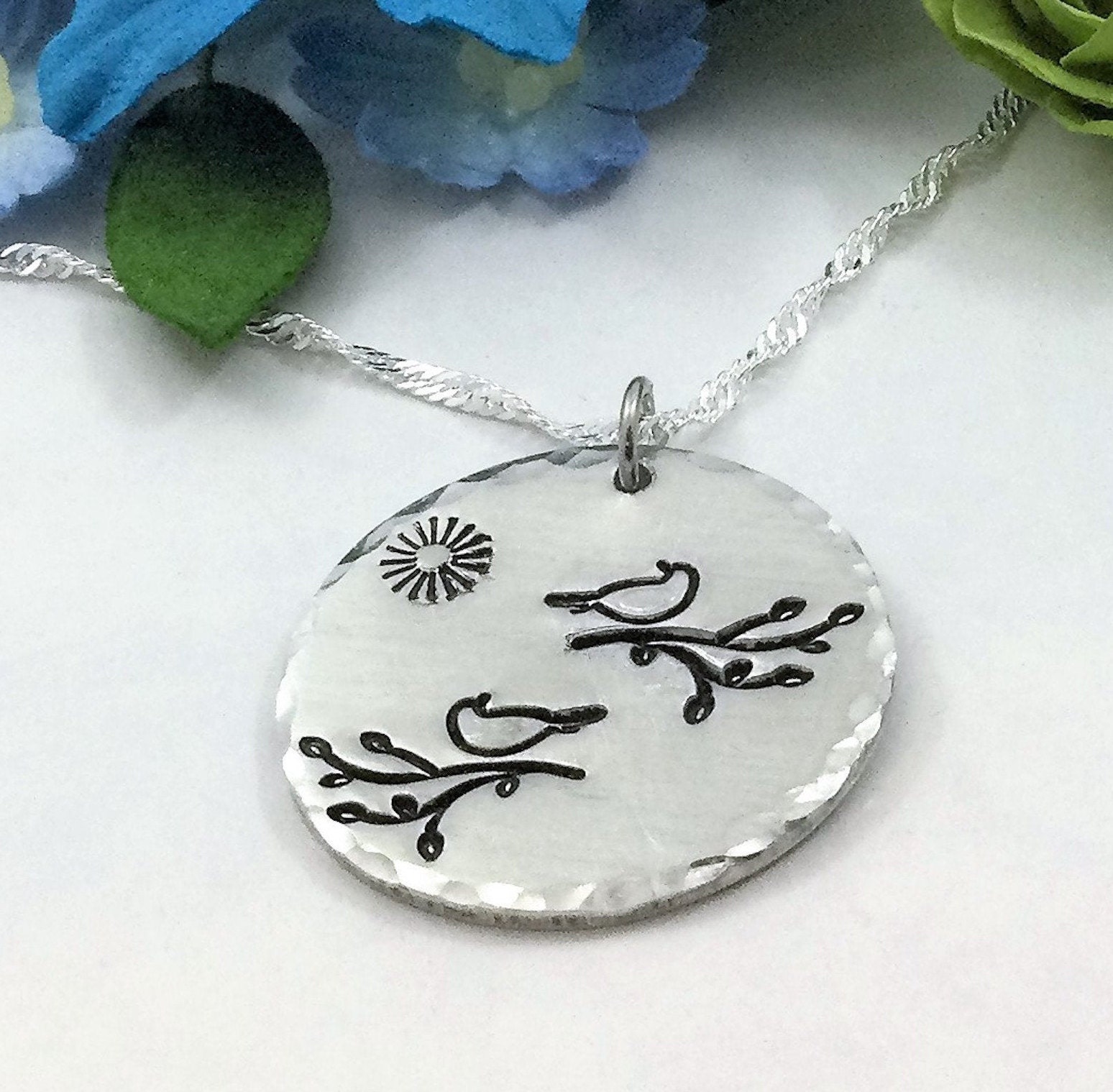 Bird On Branch Necklace, Hand-Stamped, Bird Lover, Nature, Gardener, Birthday