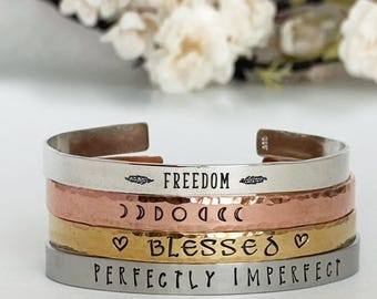 Cuff Bracelet Personalized Word, Name or Quote, handmade