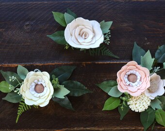 Wall flowers Pale Pink Ivory White Clusters Wool Felt Flower Floral Bloom Nursery Wall Decor Girls Room Boho Chic Sage