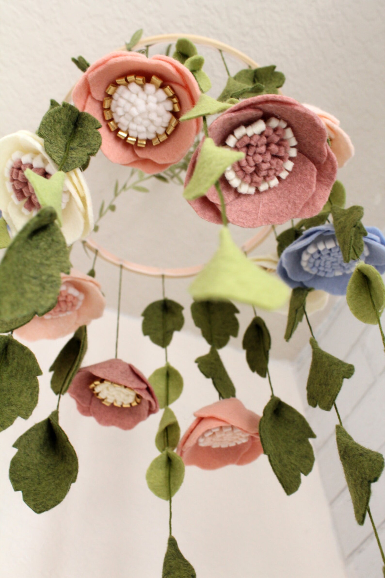 Baby Girl Mobile Flowers Nursery Crib Decor THE ELEANOR Wool Etsy