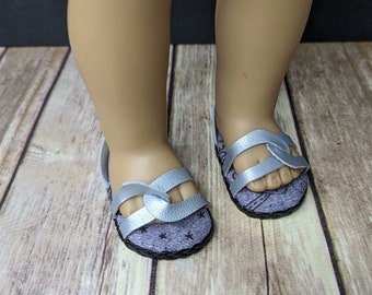 18" Doll Sandals, Silver or Brown Vinyl, Fabric Sole, Fits American Girl and Our Generation