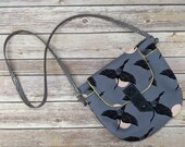 Egret Print Cross Body Bag, Gray Cotton Purse with Flap and Adjustable Strap, Inner Pocket, Fully Lined, One of a Kind, Florida Bird Purse