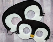 Penguin Felt Mask in 2 Sizes, Black White Acrylic Felt, Elastic Back, Halloween Costume, Dress Up Animal Mask, Photo Booth Prop
