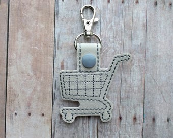 Quarter Keeper Key Chain, Shopping Cart Shape, Holds a Quarter, Embroidered Vinyl in Choice of 30 Colors with Coordinating Snap, Made in USA