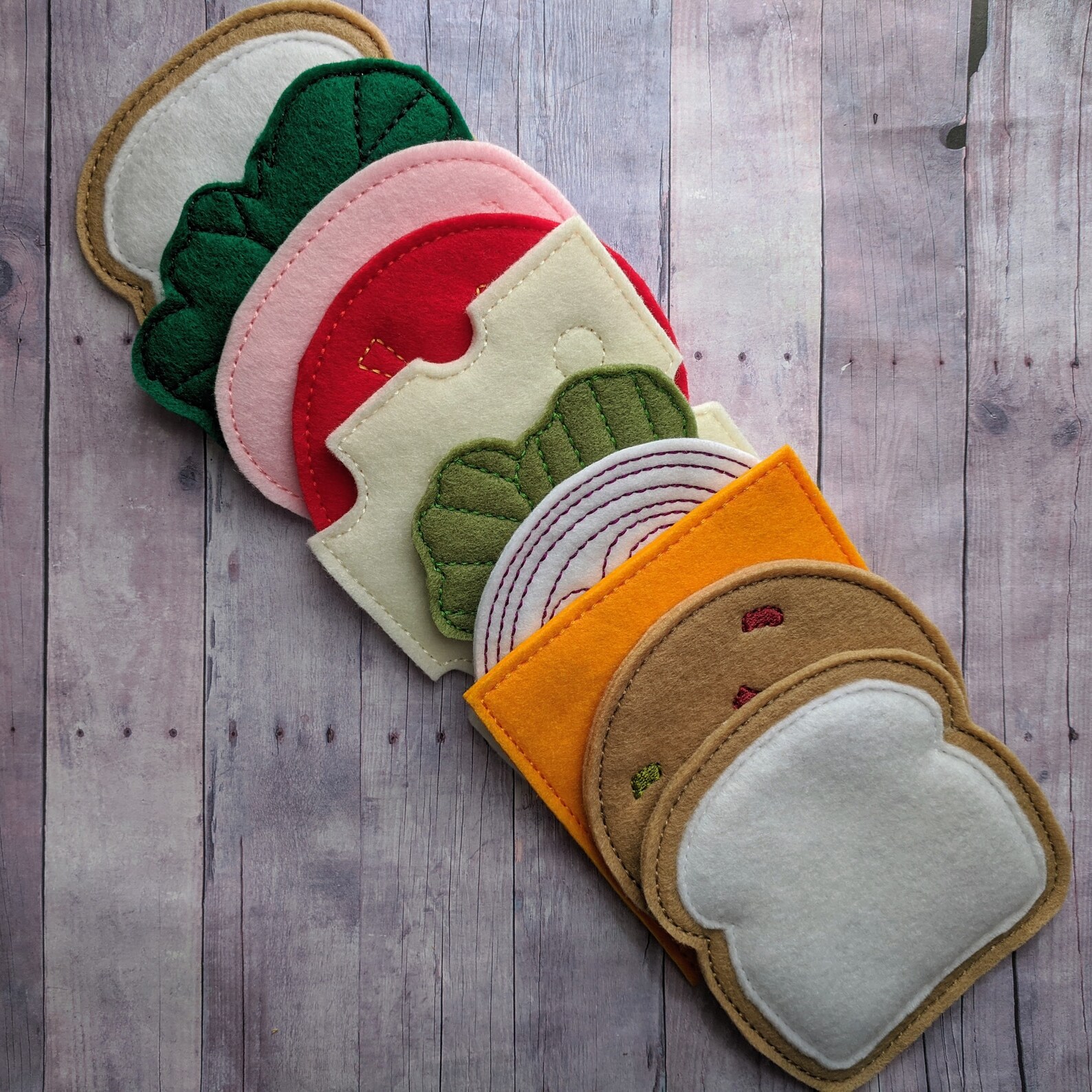 Felt Food Sandwich Play Set 10 Pieces Embroidered Acrylic Etsy
