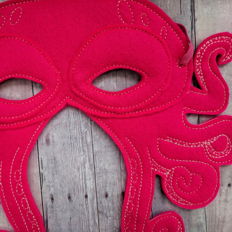 Photo Booth Prop Made in USA Octopus Felt Mask Ocean Life Mask Fuchsia Acrylic Felt with Embroidery Halloween Costume Elastic Back
