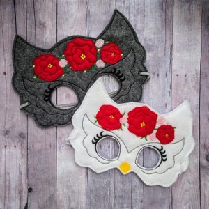 Floral Owl Felt Mask in Choice of 2 Sizes, White or Gray Acrylic Felt with Embroidery, Elastic Back, Kids Costume, Photo Booth Prop image 1