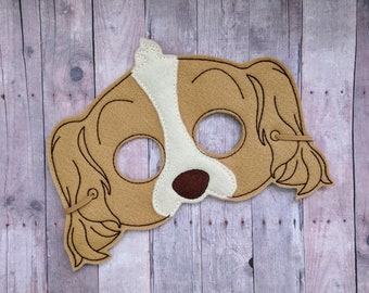 Cocker Spaniel Dog Felt Mask, Beige & Cream Acrylic Felt with Embroidery, Elastic Back, Animal Mask, Halloween Costume, Ready to Ship