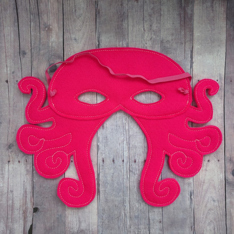 Photo Booth Prop Made in USA Octopus Felt Mask Ocean Life Mask Fuchsia Acrylic Felt with Embroidery Halloween Costume Elastic Back