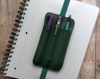 Triple Pen Holder Bookmark, Planner Band, Vinyl in Your Choice of 12 Colors with Coordinating Felt and Elastic, Binder Pen Holder