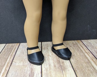 18" Doll Shoes, Mary Jane Style, Solid Black or White, Elastic Strap, Fits American Girl and Our Generation
