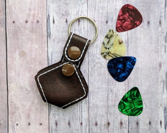 Guitar Pick Holder Key Chain, Opens to Hold Several Picks, Vinyl in Your Choice of Colors, with Snap, Musician Key Fob Gift, Gift for Guy