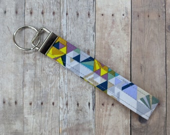 Geometric Print Key Fob Wristlet, Alison Glass Cotton Fabric with Nickel Metal Hardware and Key Ring, Carry Keys on Wrist, Gift for Teen