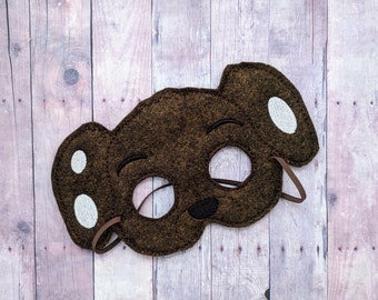 Spotted Dog Felt Mask, Brown Acrylic Felt with White Spots, Elastic Back, Dress Up Costume, Halloween Mask, Photo Prop, Ready to Ship