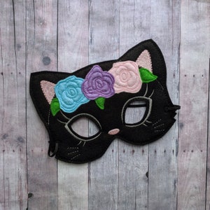 Floral Cat Mask, White With Blue, Pink, Purple Flowers, Embroidered Acrylic Felt, Elastic Back, Costume, Dress Up Kitty, Photos image 2