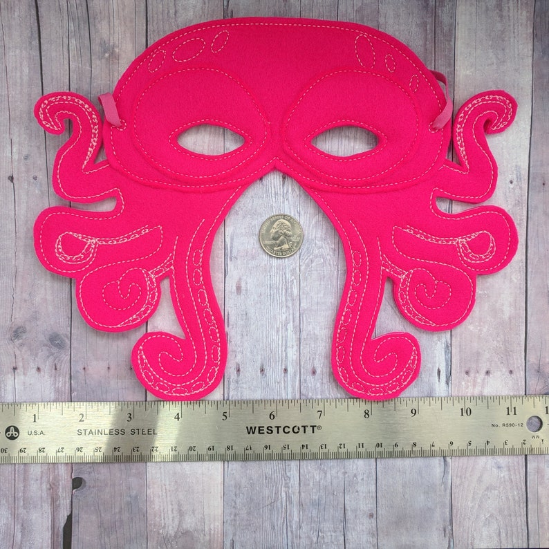 Photo Booth Prop Made in USA Octopus Felt Mask Ocean Life Mask Fuchsia Acrylic Felt with Embroidery Halloween Costume Elastic Back