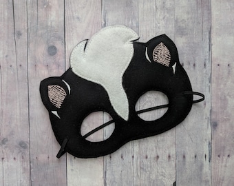 Skunk Felt Mask, Black and White Acrylic Felt, Elastic Back, Costume, Dress Up Animal Mask, Photo Booth Prop, Kids Mask, Ready to Ship