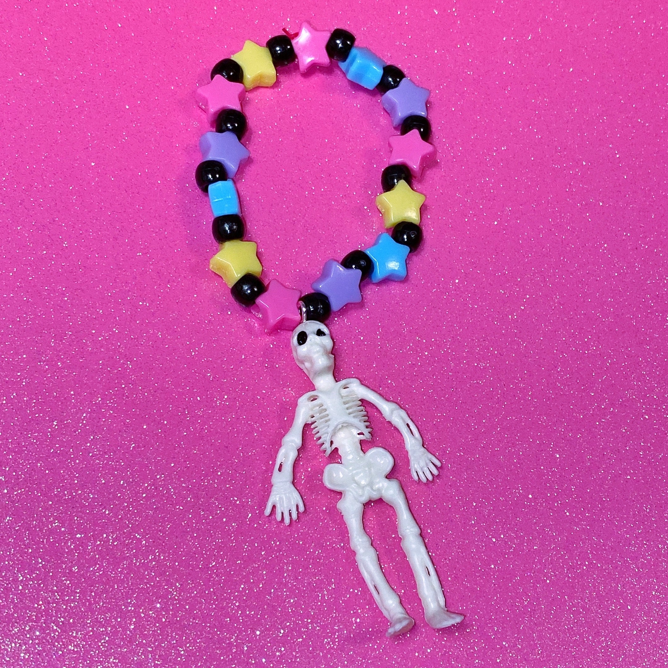 4 Black Halloween Skeleton Kandi Bracelets, Halloween Party Favors