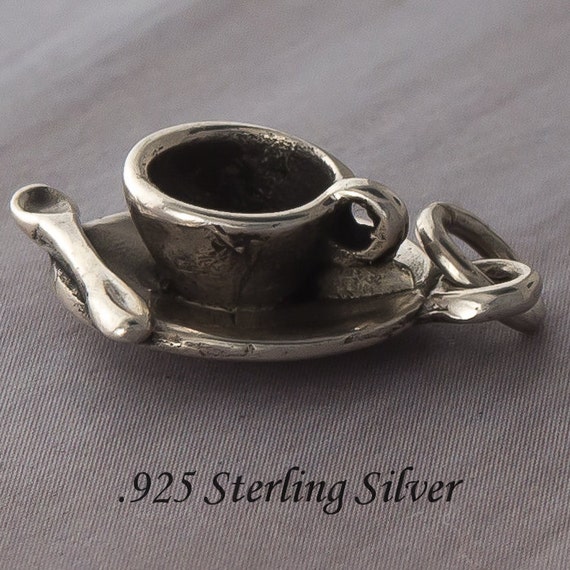 Sterling Silver 3D Kitchen Tea Cup And Saucer Charm