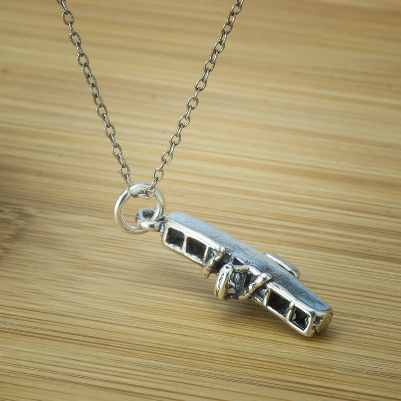 Bi-Wing Airplane 925 Sterling Silver 3D charm