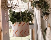 Orange Chevron Bologan Mudcloth Plant Basket and Hanging Basket