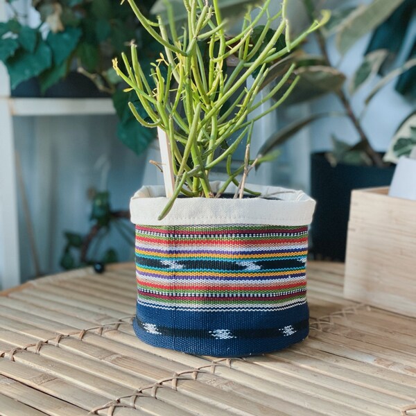 Guatemalan Woven Ikat Plant Basket or Hanging Planter