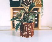 Authentic Vintage Rust Terra Cotta Bologan Mud cloth Plant Basket and Hanging Basket