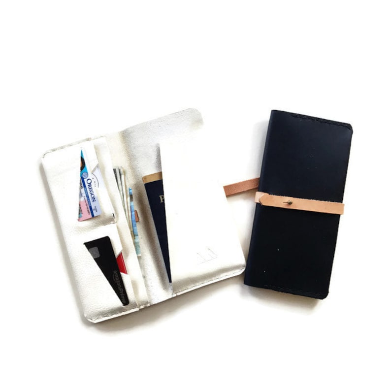 The White Black and Copper Minimalist Leather Long Travel Wallet Passport Holder Collection