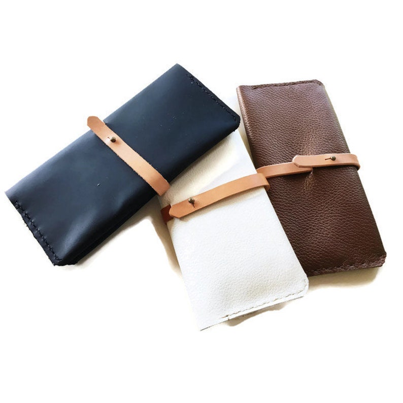 The White Black and Copper Minimalist Leather Long Travel Wallet Passport Holder Collection