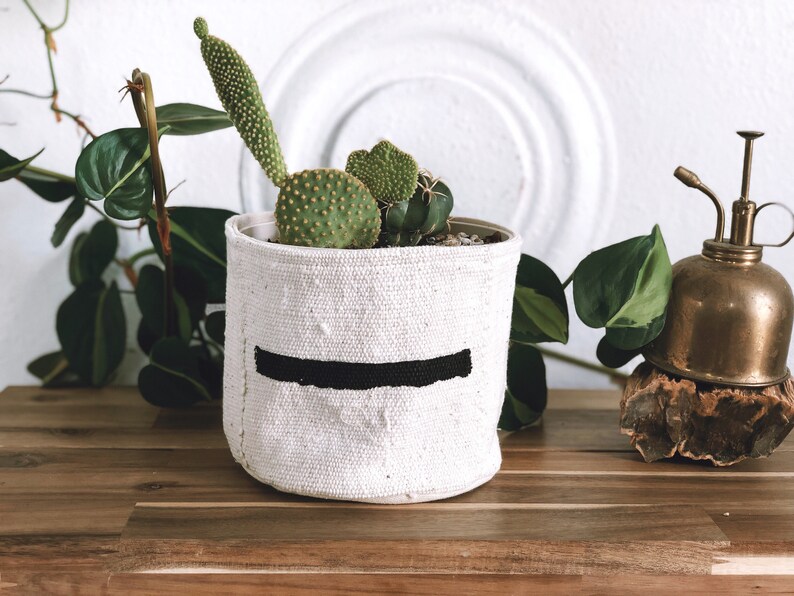 Black Stripes Bologan Mud cloth Plant Basket and Hanging Basket Outdoor