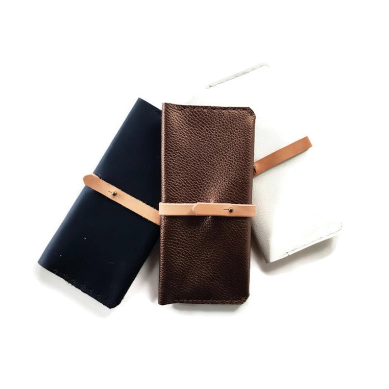 The White Black and Copper Minimalist Leather Long Travel Wallet Passport Holder Collection