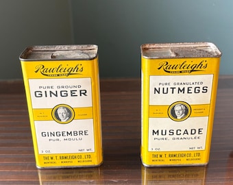 Antique Rawleigh's Spice Tins, Nutmeg, Ginger - Rare & Collectible Spices