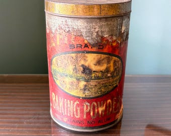 Antique Empress Baking Powder Tin Canister Red Label - Rustic Farmhouse Decor