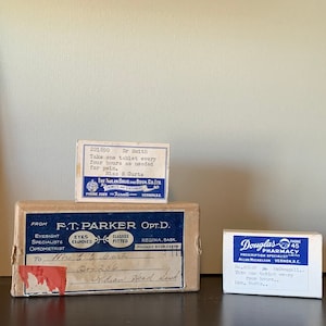 Vintage apotheek geneeskunde optometrist receptverpakking - Rexall - antieke medische apotheker verzamelobjecten