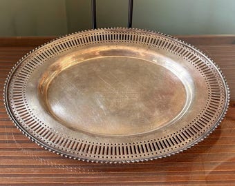 Antique Birks Sterling Silver Serving Platter 12" Reticulated Openwork Lace Edge