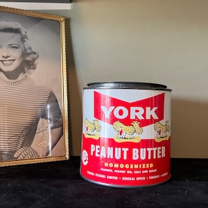 Vintage York Peanut Butter Tin - Retro Collectible Tin - Man Milking Peanut Cow