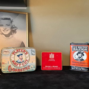 Vintage Cigarette Pipe Tobacco Tins - Player&#39;s NavyCut - Sir Walter Raleigh - Benson and Hedges