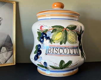 Vintage Biscotti Jar Hand Painted Ceramic Cookie Jar Italian Cookie Jar