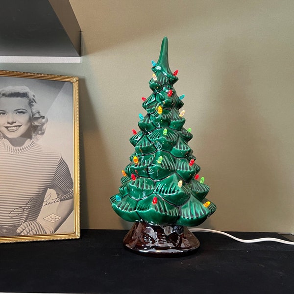 Vintage Light-up Ceramic Christmas Tree Dark Green - Timeless Retro Holiday Decor