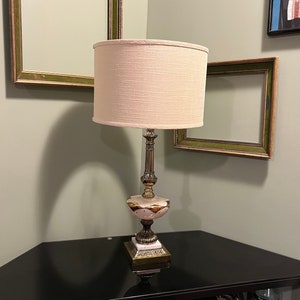 Vintage Mid Century Ivory and Gold Table Lamp - Glass and Marble Art Deco Lamp - Retro Mid Century Decor