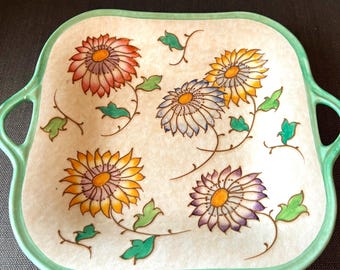 Vintage Ceramic Plate 1940's Charlotte Rhead HJ Wood Bursley Ware - Pattern 448 - Gerbera Daisises