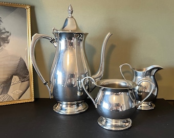 Vintage B&M Pewter Tea or Coffee Service Set - Elegant Understated Silver Teapot Coffee Pot