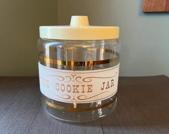 Vintage Pyrex Cookie Jar: Gold White 