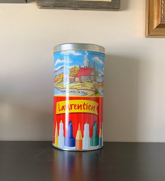 Rare Vintage Laurentien Pencil Crayons Collectors Tin Coin Bank